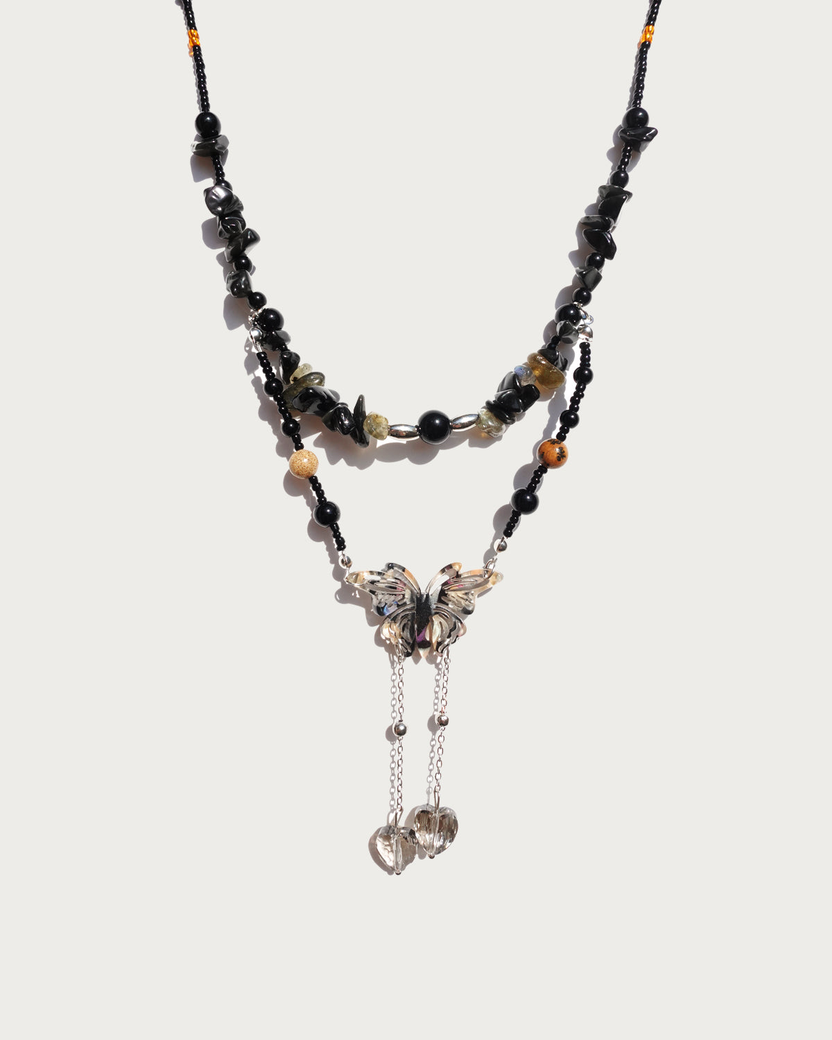 Eleanore Crushed Stone Butterfly Beaded Necklace