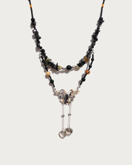 Eleanore Crushed Stone Butterfly Beaded Necklace