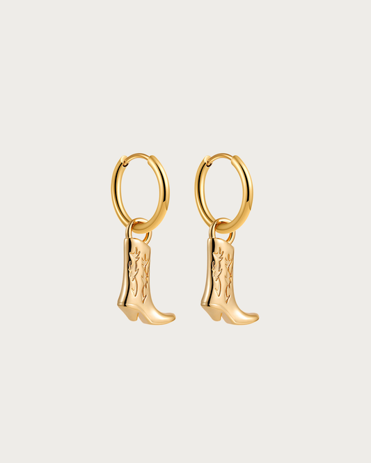Christine Cowboy Boot Golden Hoop Earrings