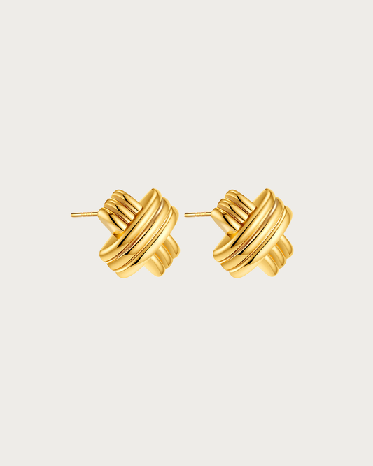Sibyl Triple Cross Golden Stud Earrings