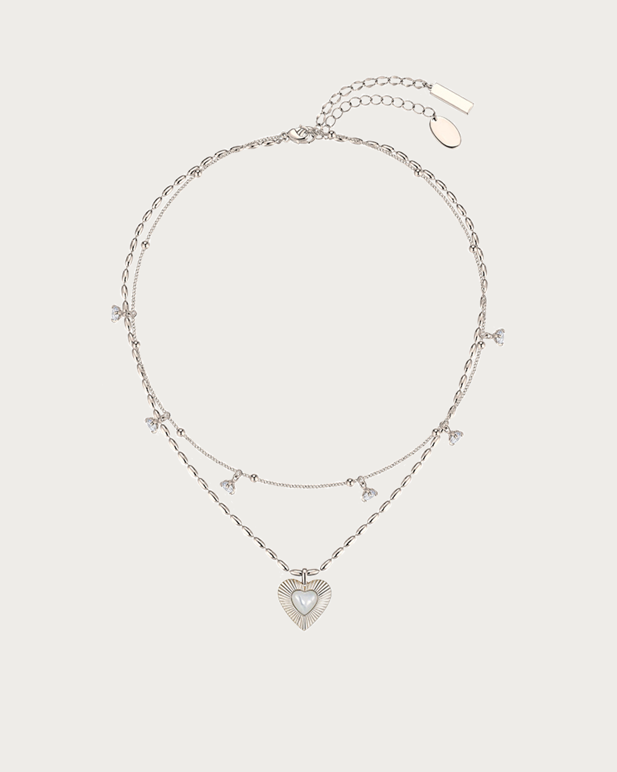 Constance Heart Mother Of Pearl Double Layer Silver Necklace