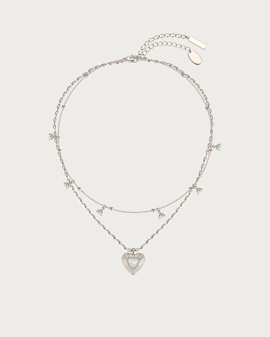Constance Heart Mother Of Pearl Double Layer Silver Necklace