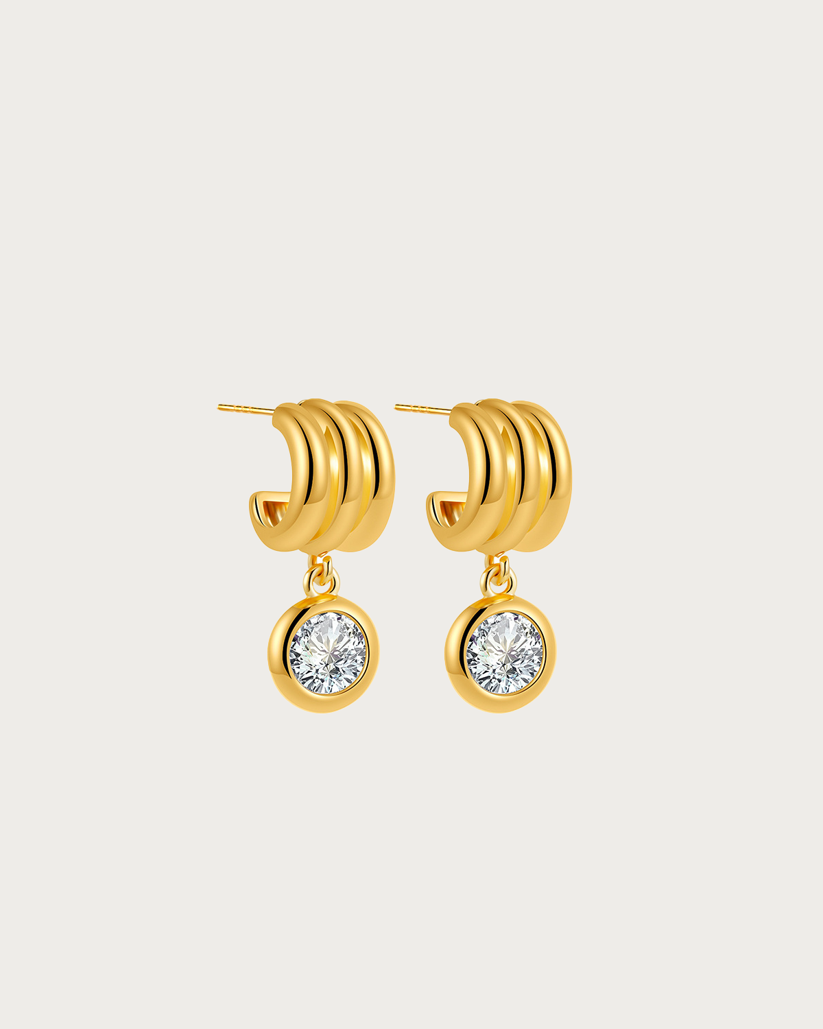 Moira Charm Triple Row Golden Hoop Earrings