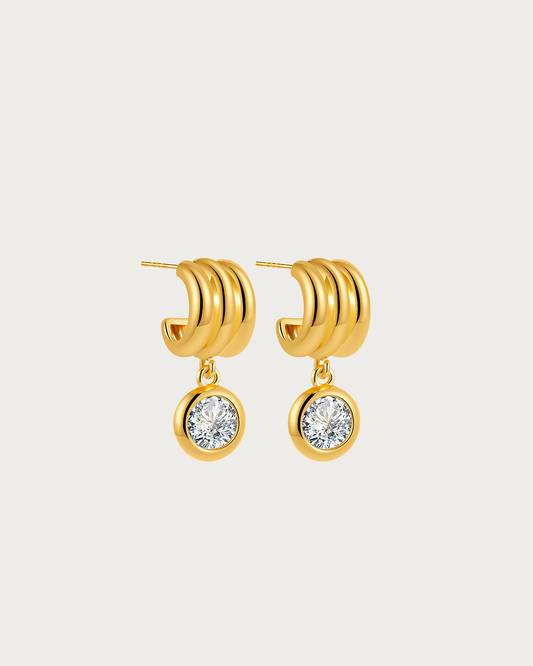 Moira Charm Triple Row Golden Hoop Earrings