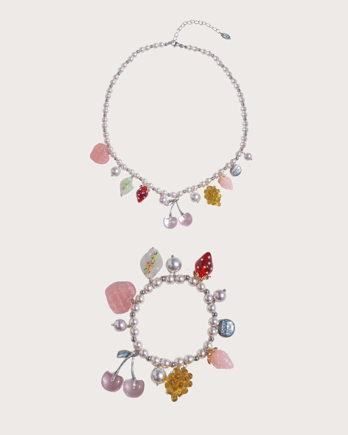 Berry Kisses Cherry Strawberry Pearl Silver Bracelet & Necklace