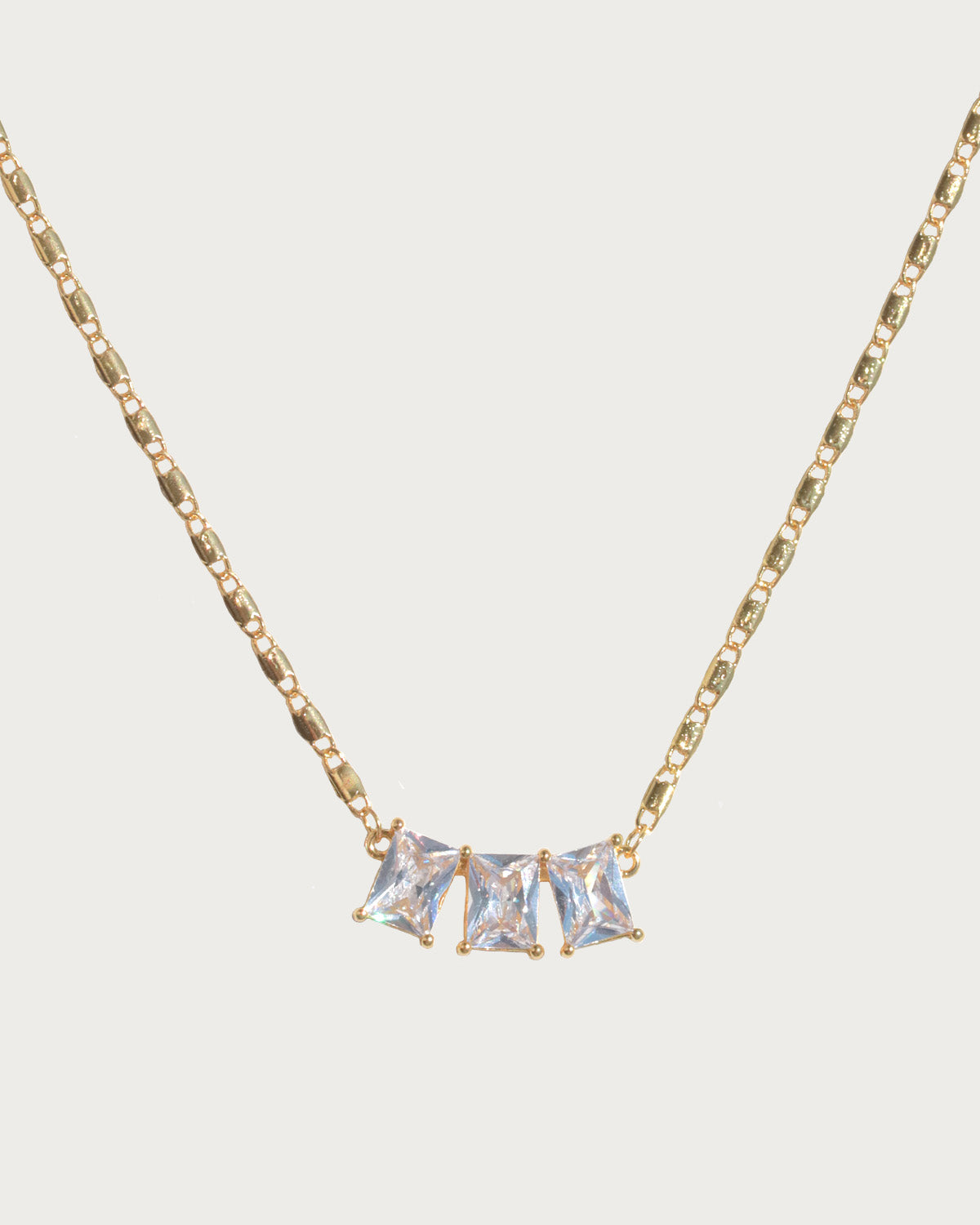 Lumiere Triple Zirconia Silver Chain Necklace