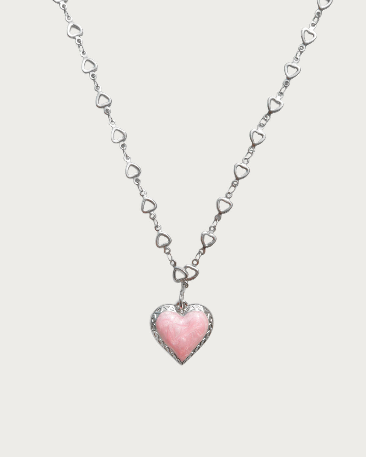 Dopamine Pink Enamel Heart Pendant Necklace