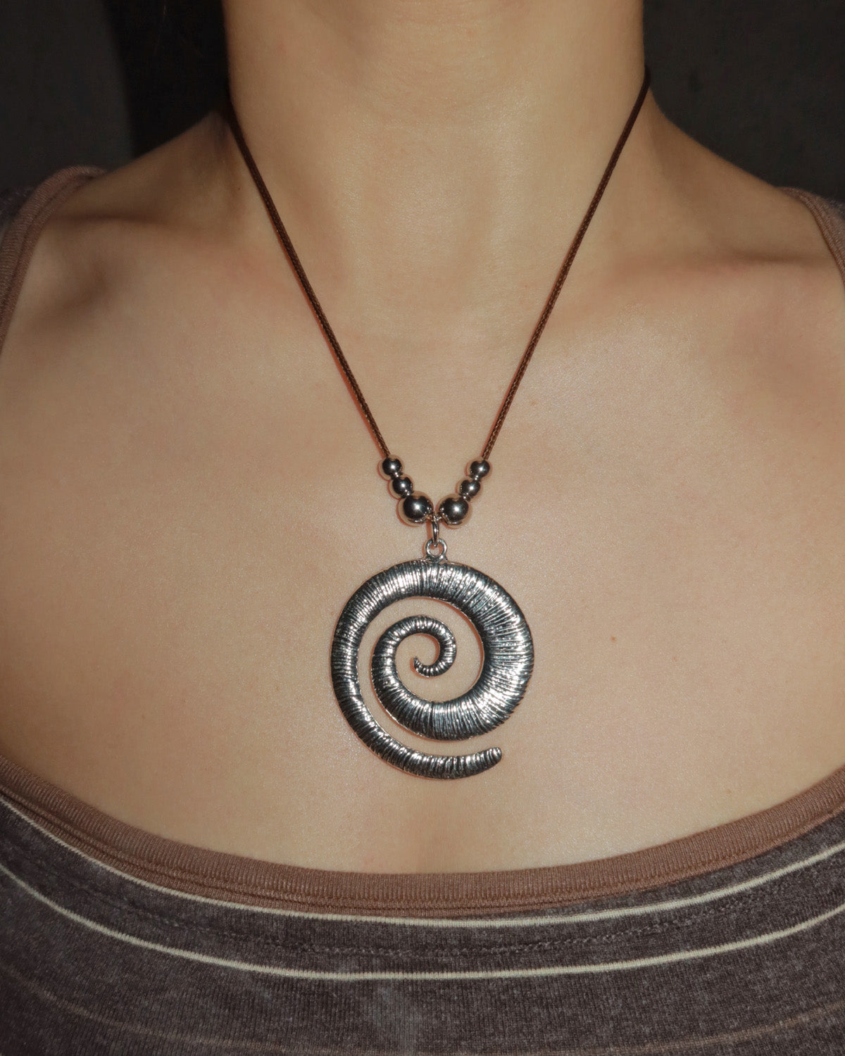 Xenia Spiral Cord Silver Pendant Necklace