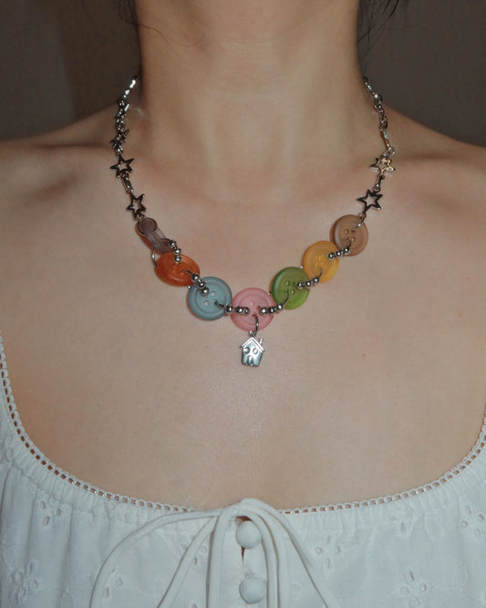 Olive Colorful Button Patchwork Star Pendant Necklace