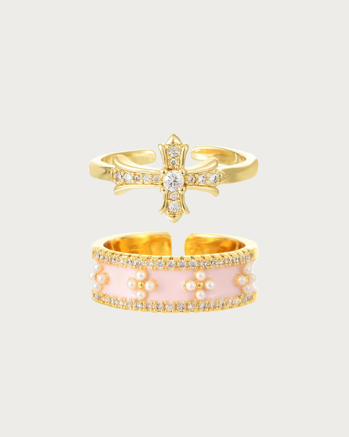 Elodie Cross Pearl Crystal Golden Ring Set In Blue