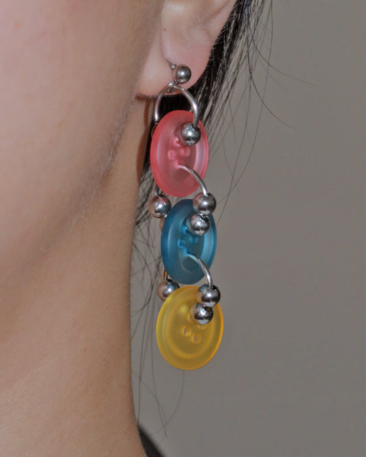 Olive Colorful Button Silver Drop Earrings & Necklace