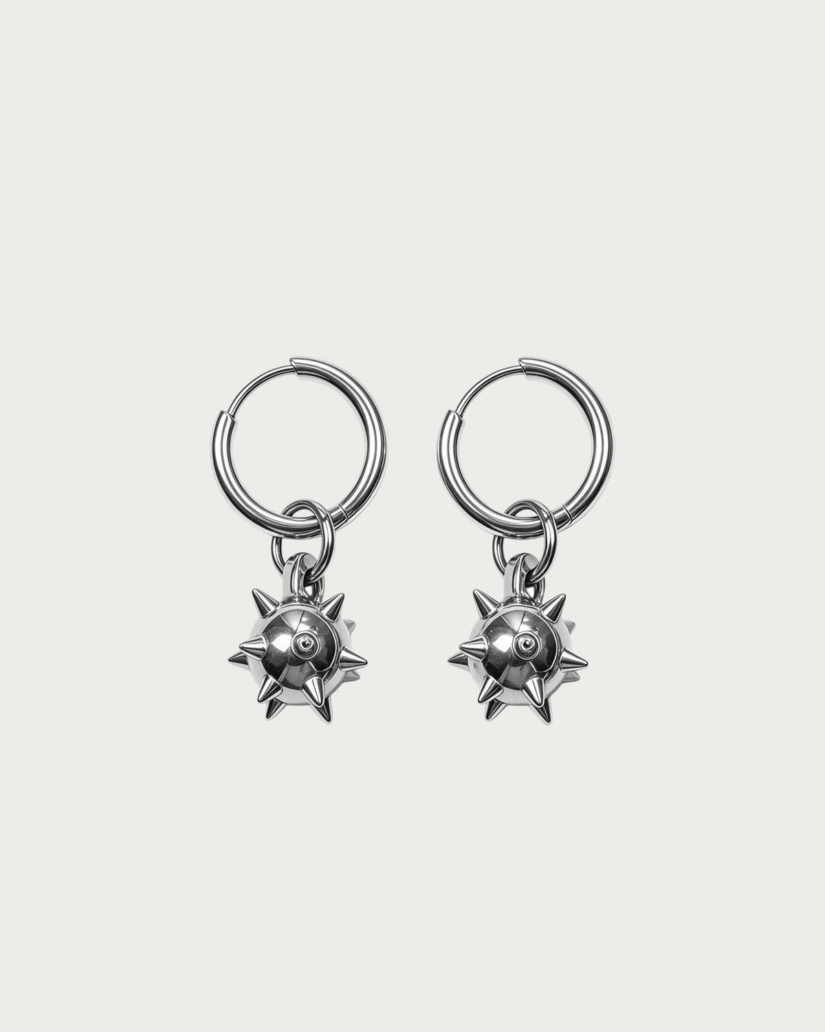 Veda Mace Charm Long Silver Drop Earrings