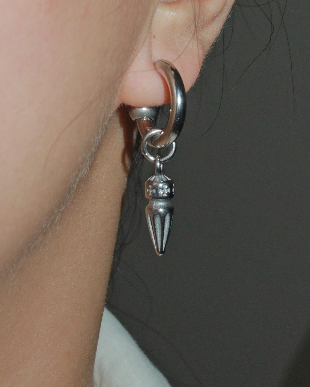 Ayla Spike Charm Silver Hoop Earrings