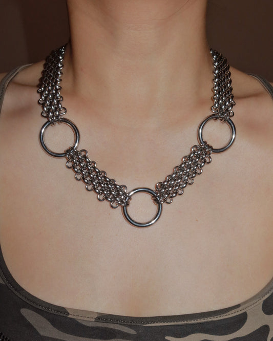 Vexley Gothic Industrial Chainmail O-Ring Silver Choker Necklace