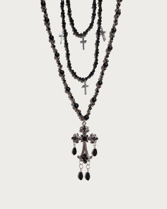Jacqueline Black Cross Layered Necklace