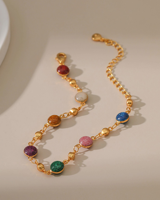 Chaya Rainbow Circle Enamel Beaded Golden Bracelet