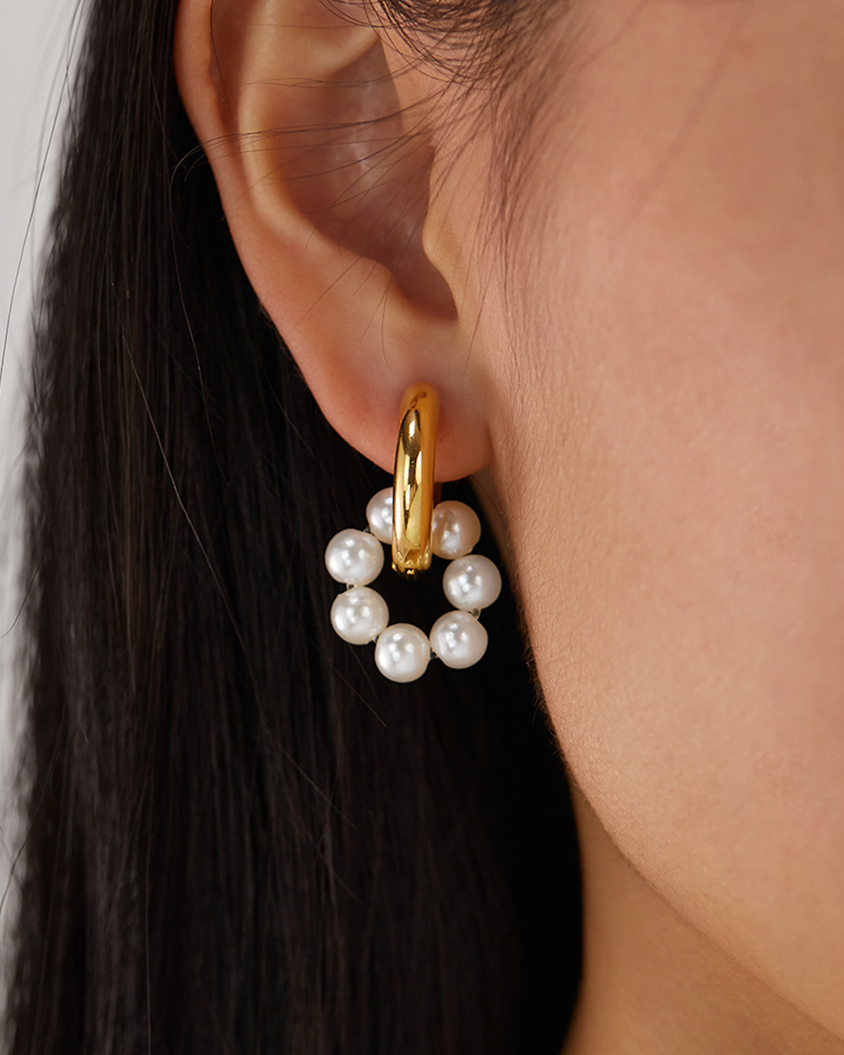 Irma Vermeil Pearl Golden Hoop Earrings