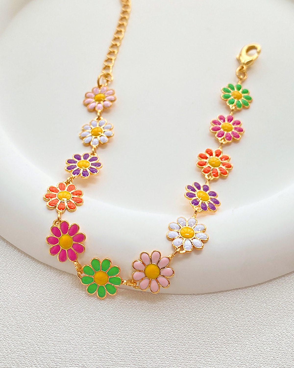 Phyllis Colorful Daisy Golden Bracelet