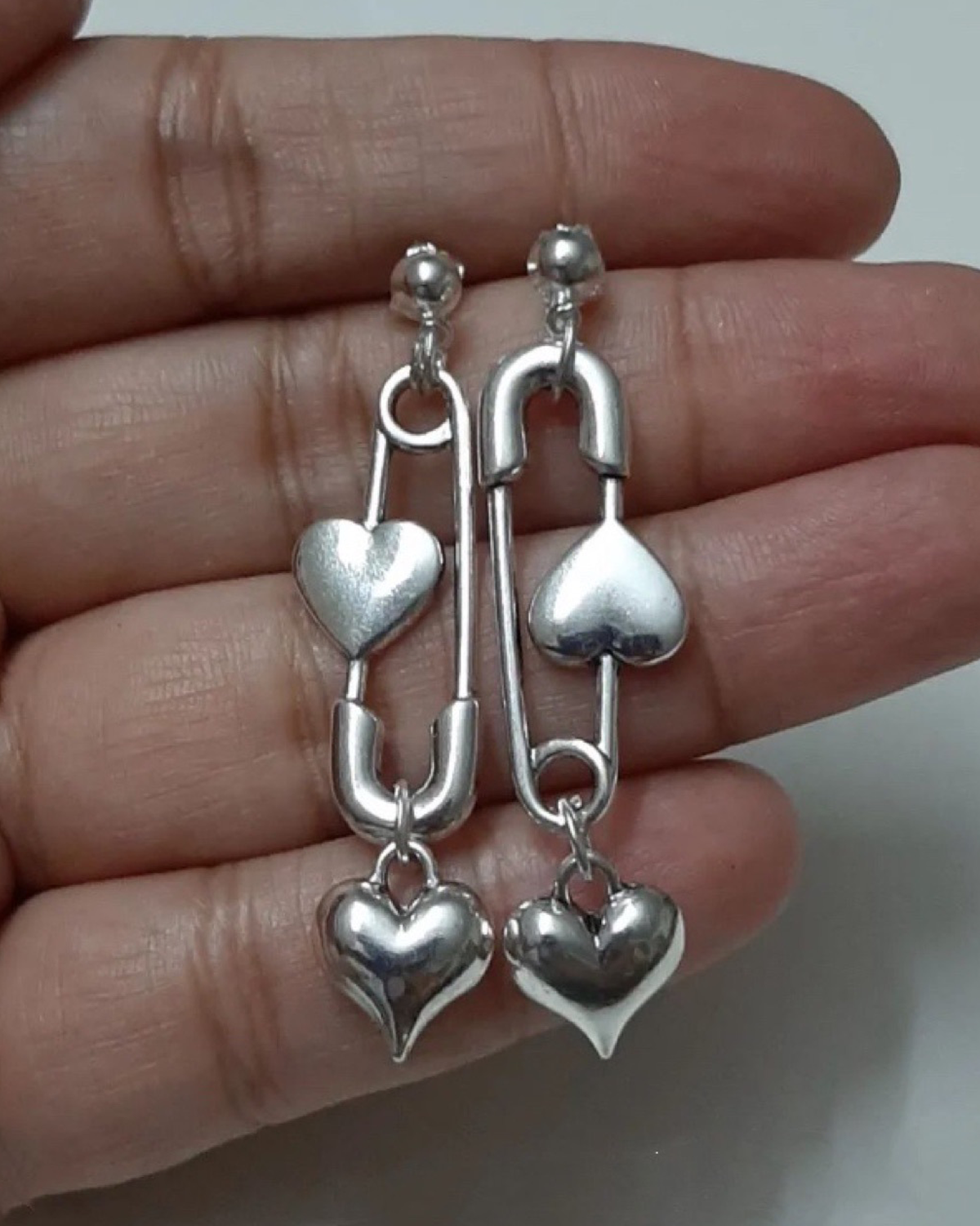 Adora Heart Paper Clip Silver Stud Earrings