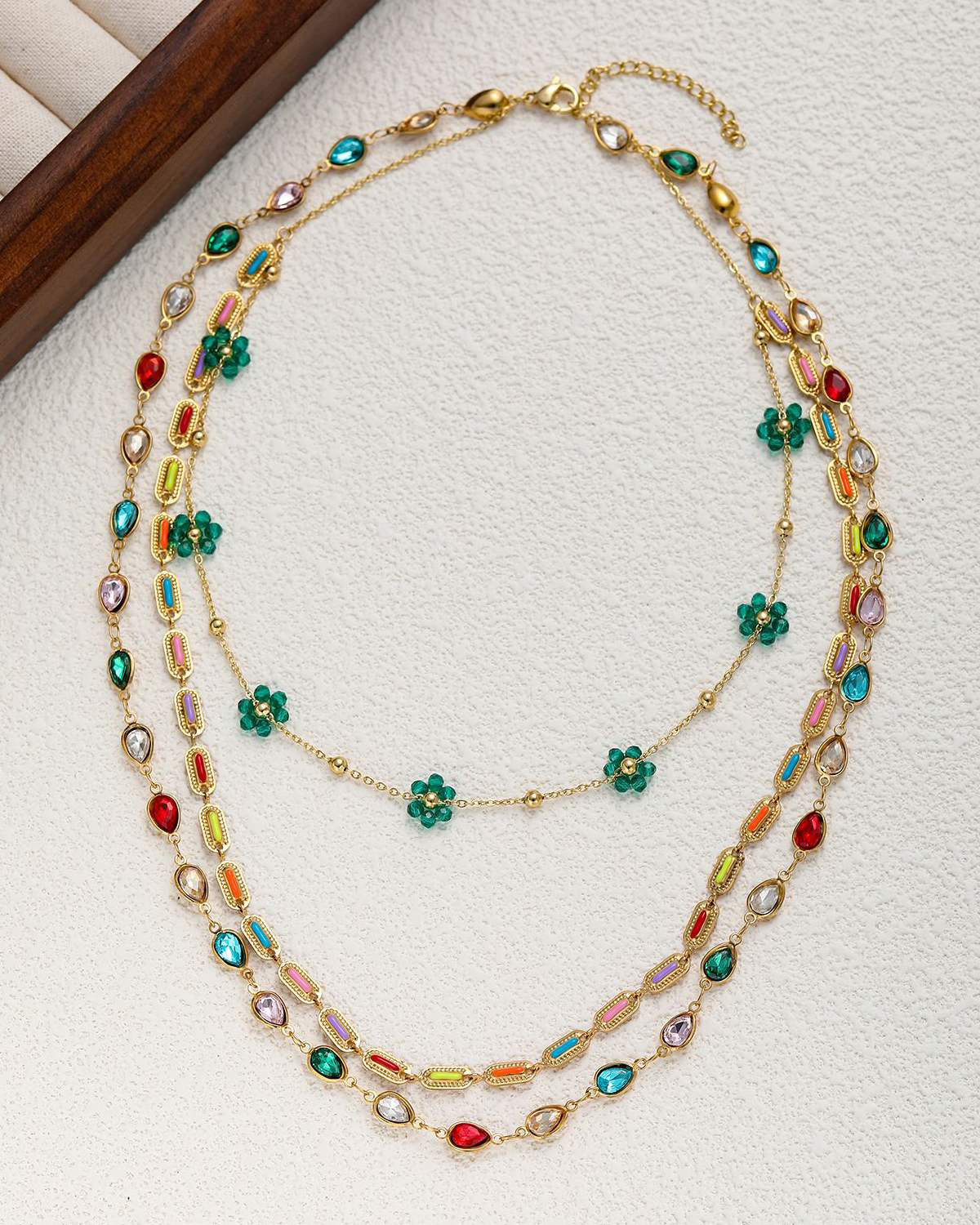 Phoebe Rainbow Flower Beaded Golden Necklace