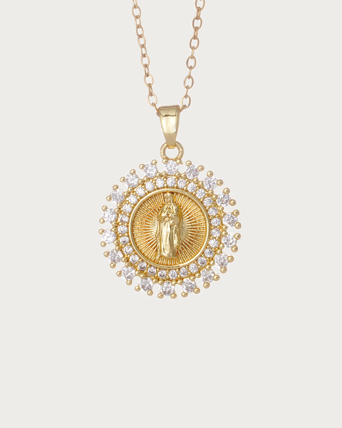 Janet Virgin Mary Oval Golden Pendant Necklace