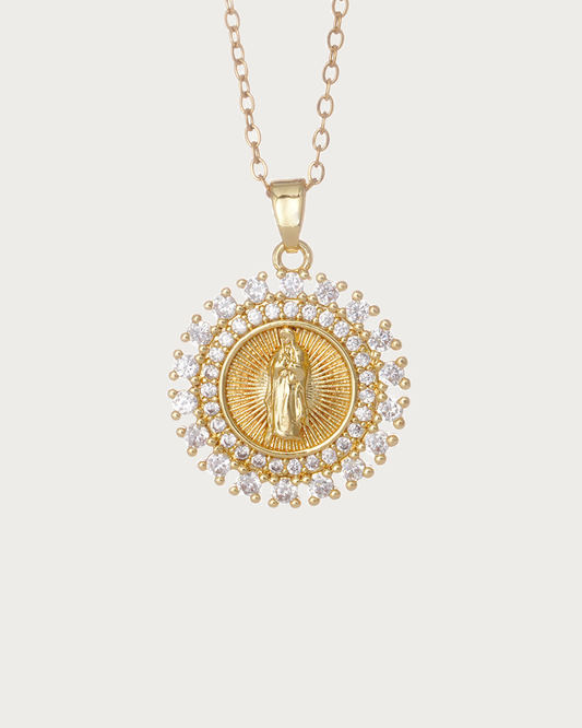 Janet Virgin Mary Oval Golden Pendant Necklace