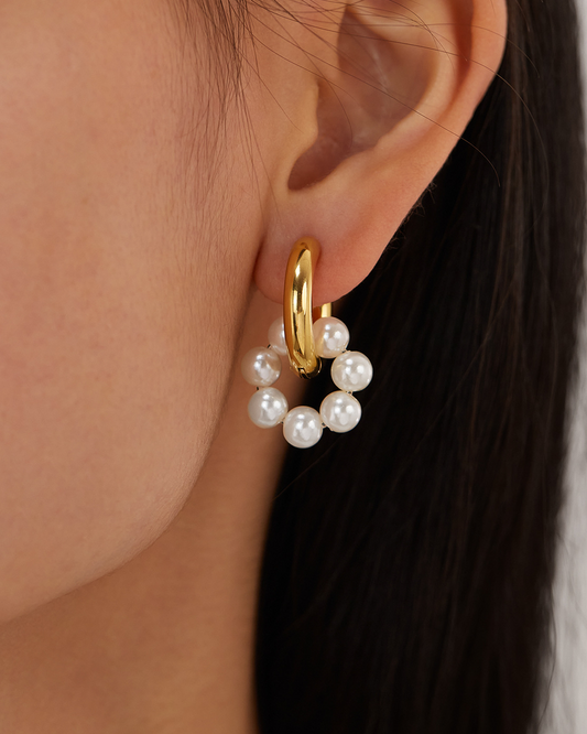 Irma Vermeil Pearl Golden Hoop Earrings