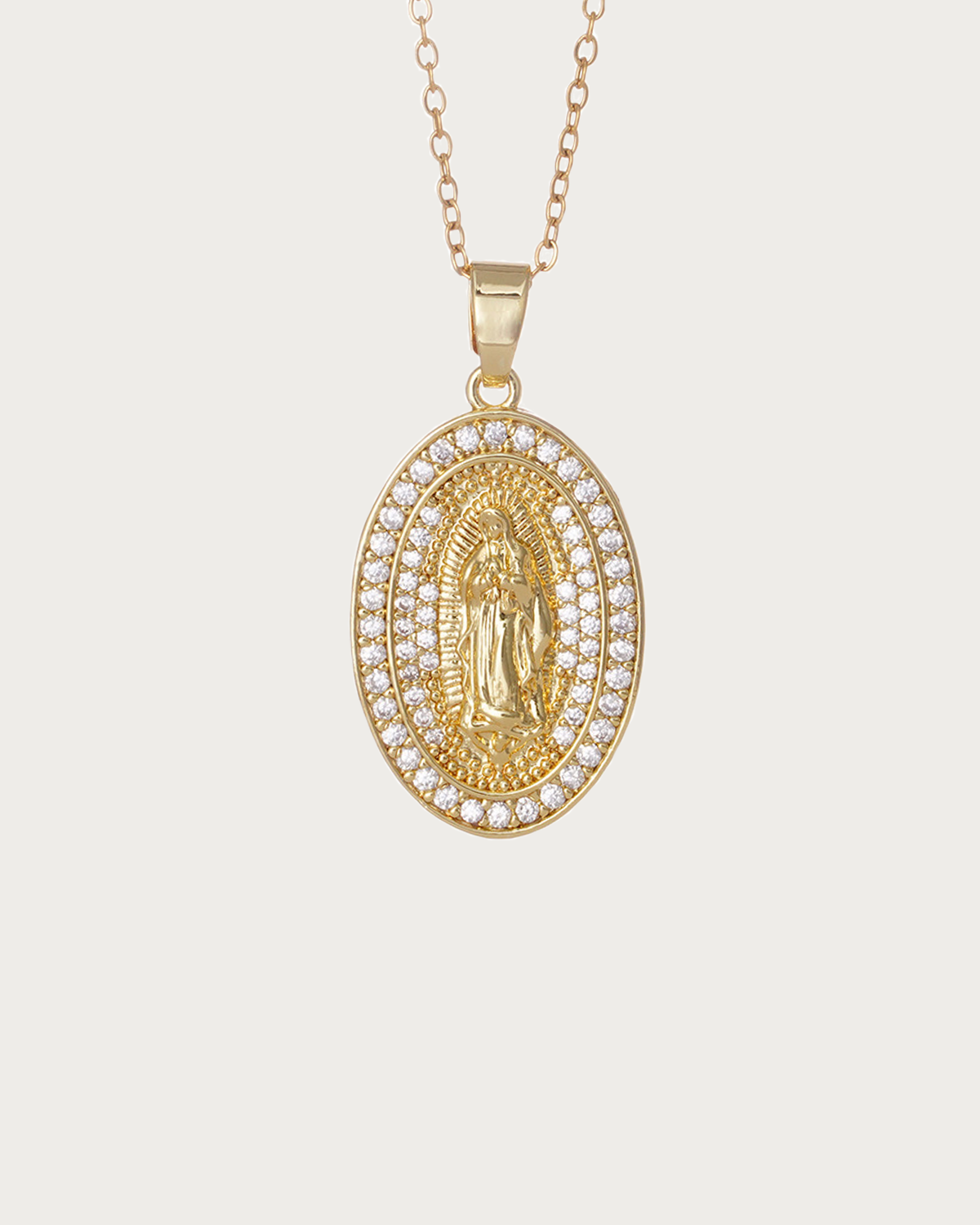 Janet Virgin Mary Circle Golden Pendant Necklace