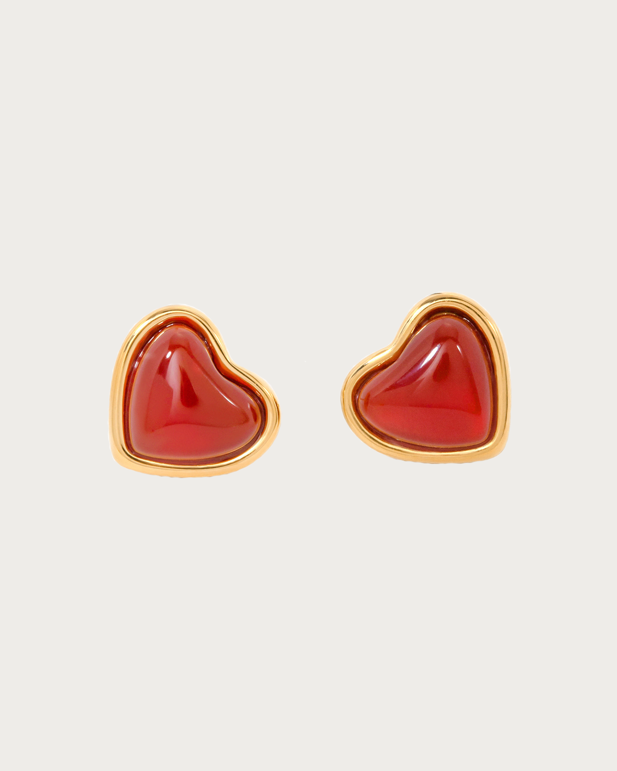 Judith Red Carnelian Stone Heart Golden Stud Earrings