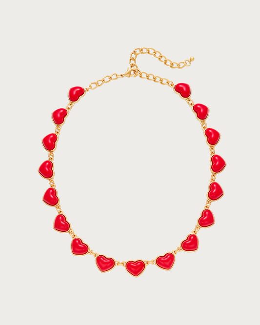 Hulda Red Heart Golden Necklace
