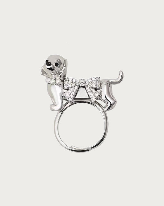 Gail Cute Puppy Silver Ring