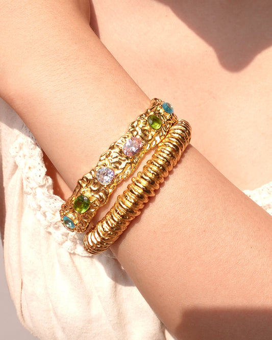 Agatha Colorful Melted Golden Bangle