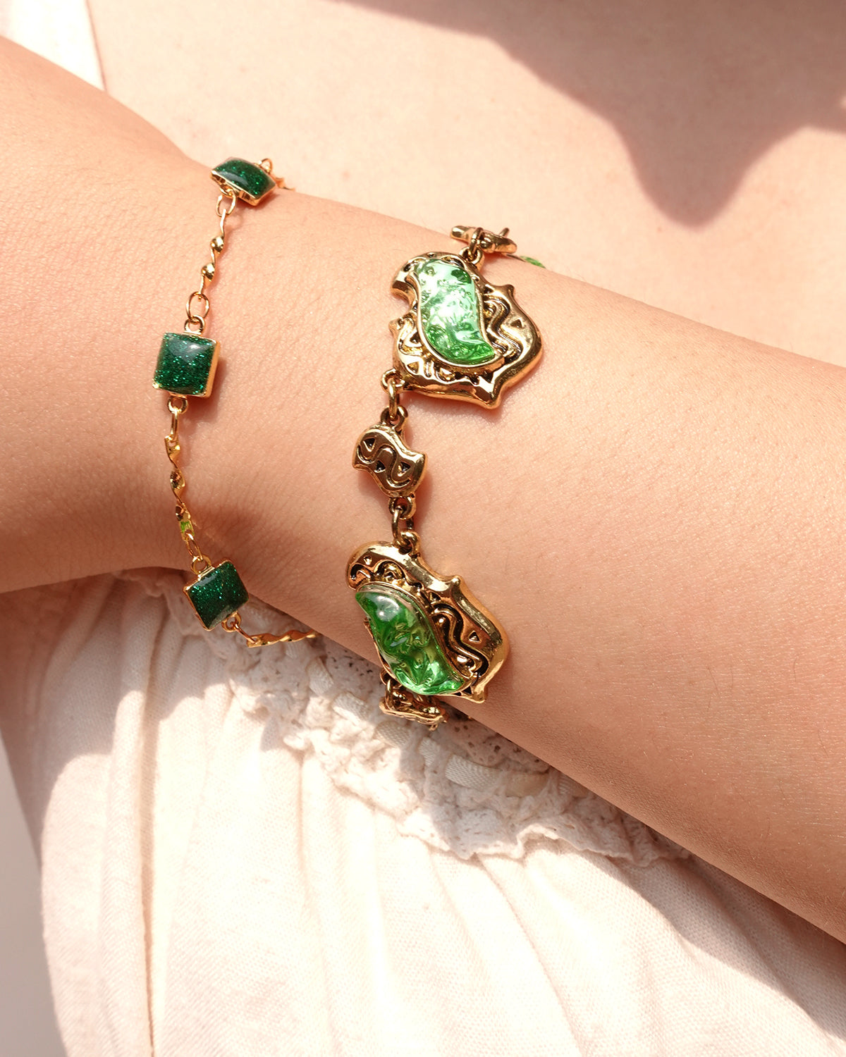 Katherine Geometry Green Golden Bracelet