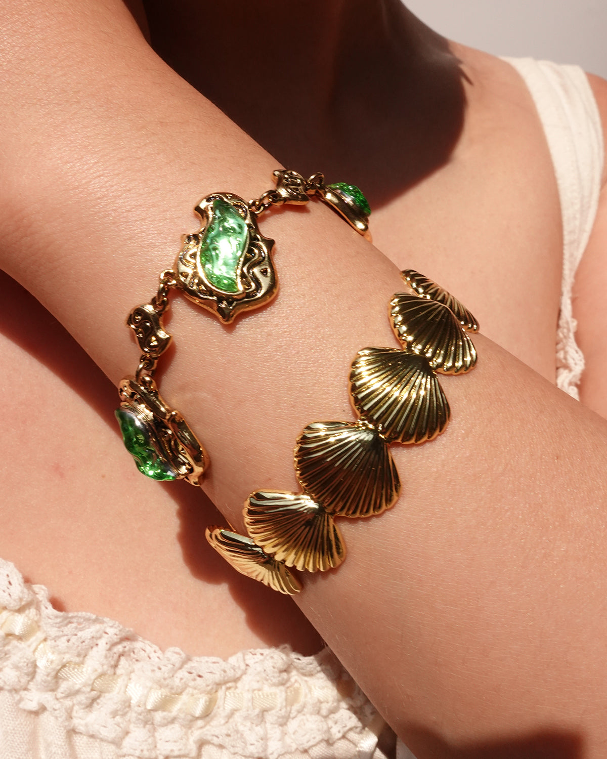 Katherine Geometry Green Golden Bracelet