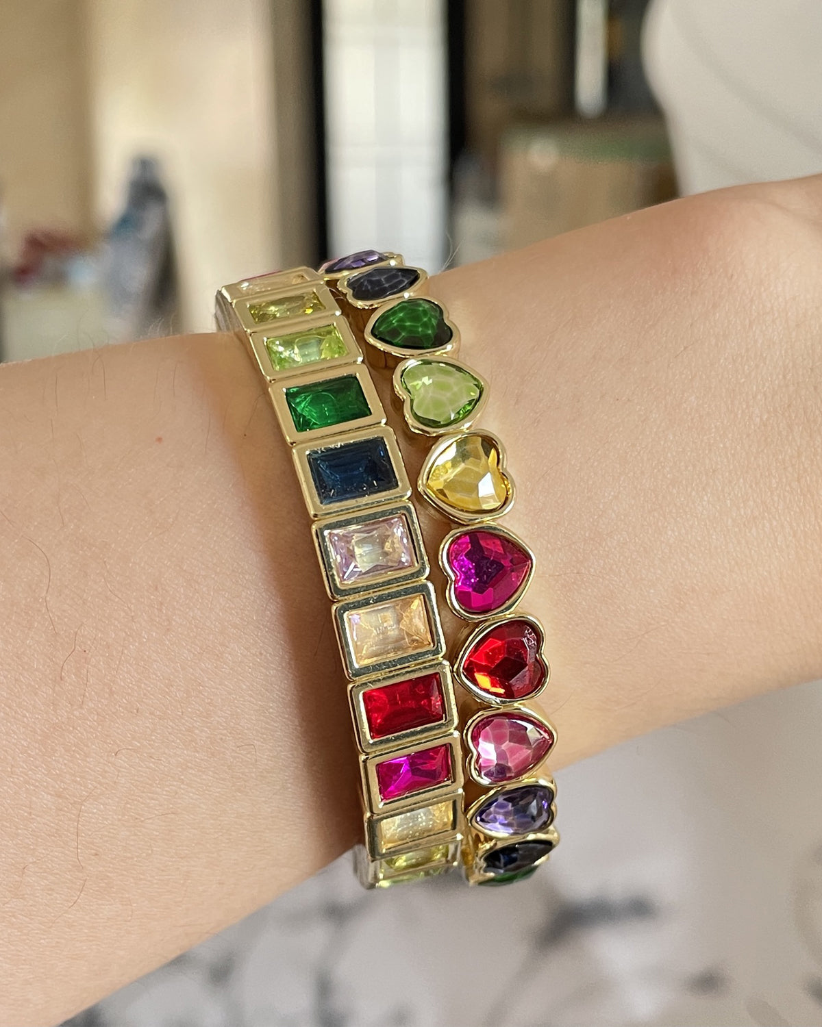 Theresa Rainbow Colorful Heart Golden Bracelet