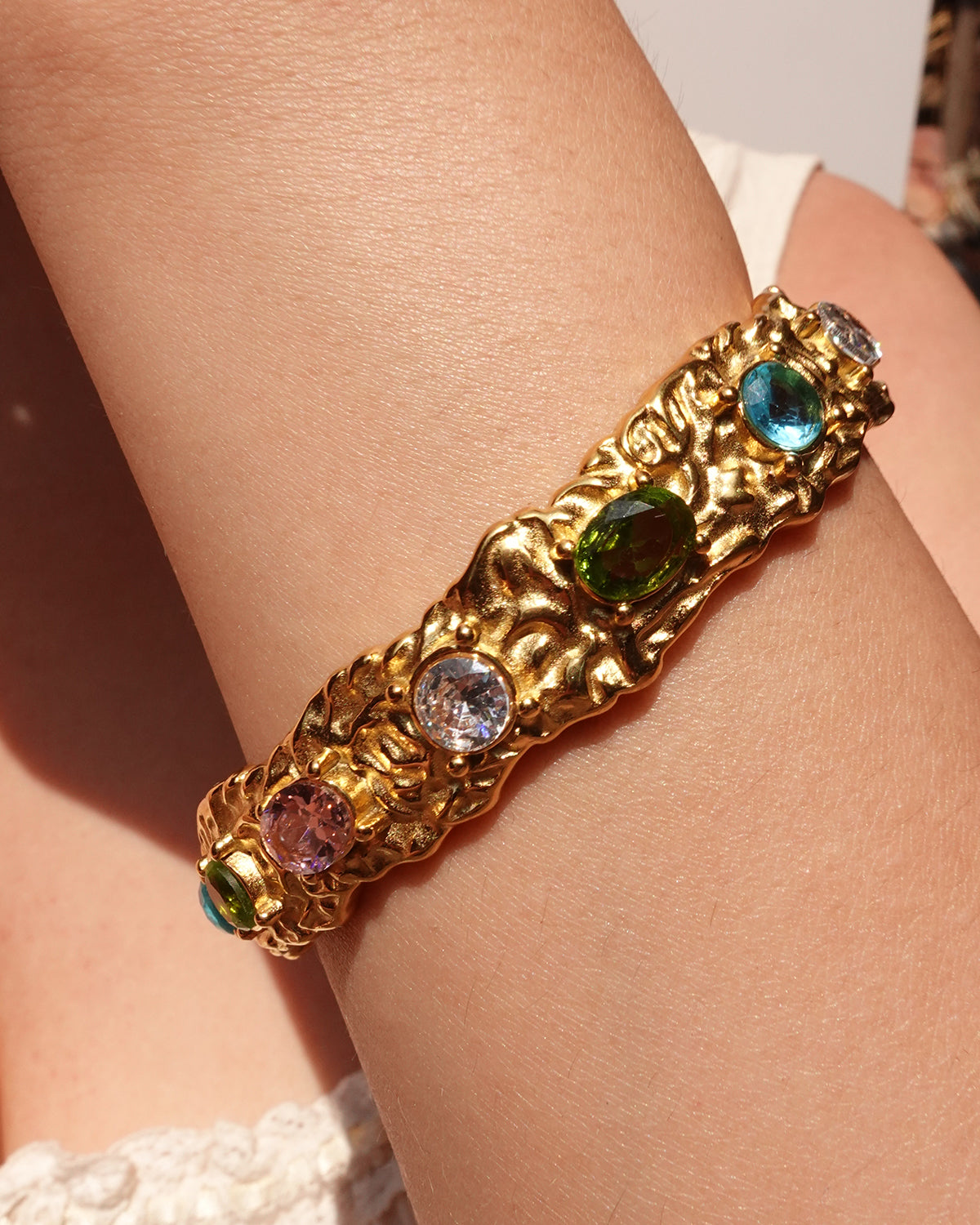 Agatha Colorful Melted Golden Bangle