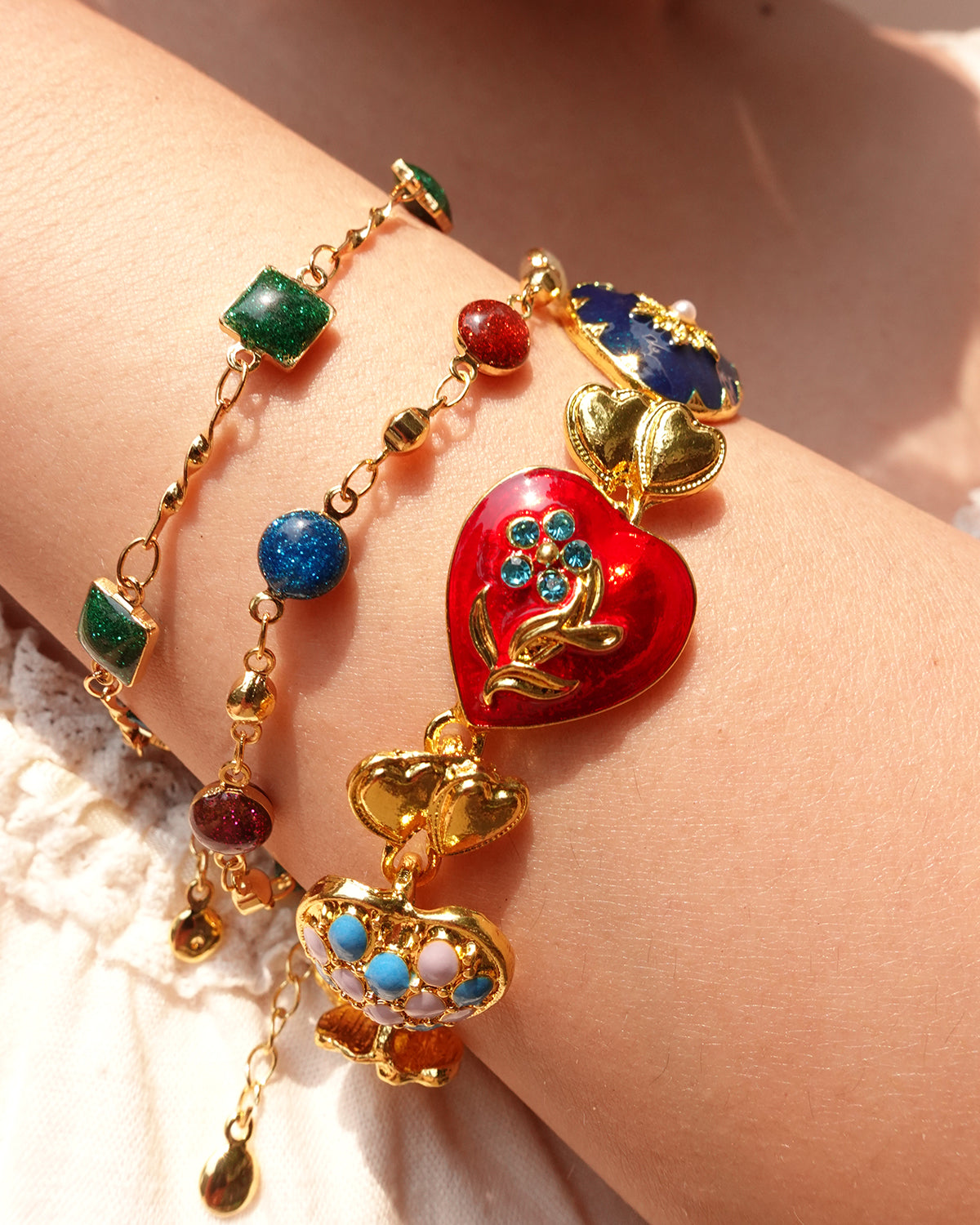 Chaya Rainbow Circle Enamel Beaded Golden Bracelet