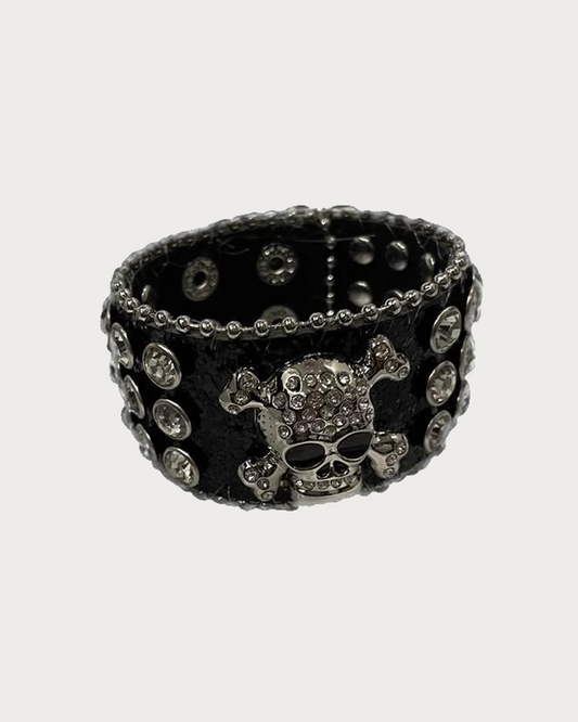 Vera Skull Rhinestone Leather Cuff Bracelet