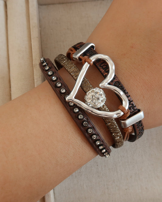 Yetta Hollow Heart Leather Magnetic Bracelet