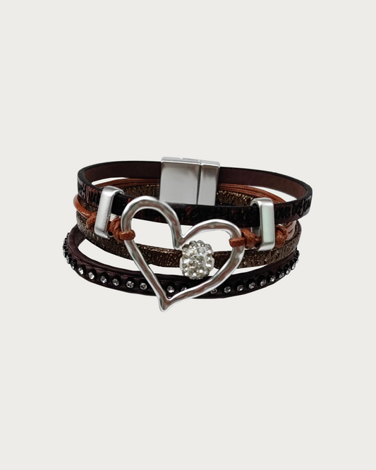 Yetta Hollow Heart Leather Magnetic Bracelet