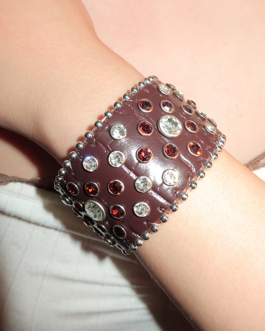 Vera Vintage Rhinestone Wide Leather Bracelet