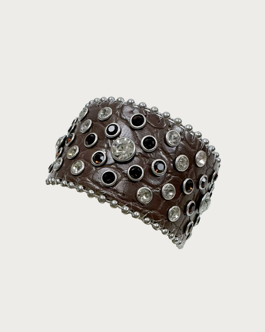 Vera Vintage Rhinestone Wide Leather Bracelet