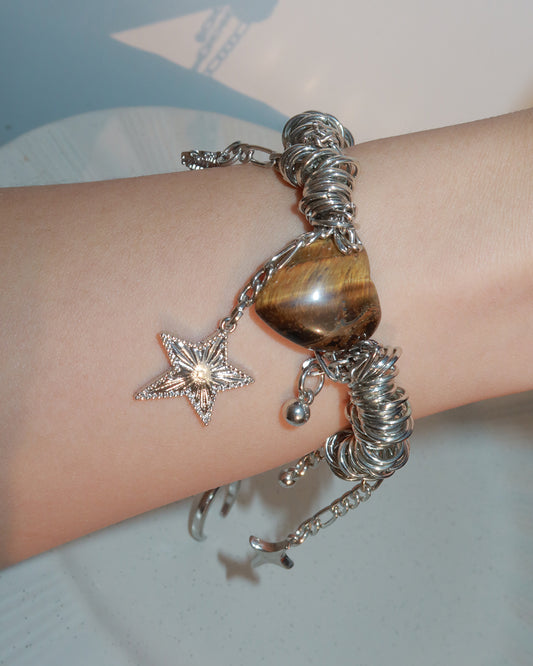 Julie Tiger Eye Heart Silver Bracelet