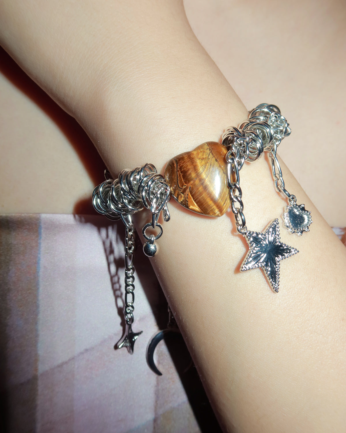 Julie Tiger Eye Heart Silver Bracelet