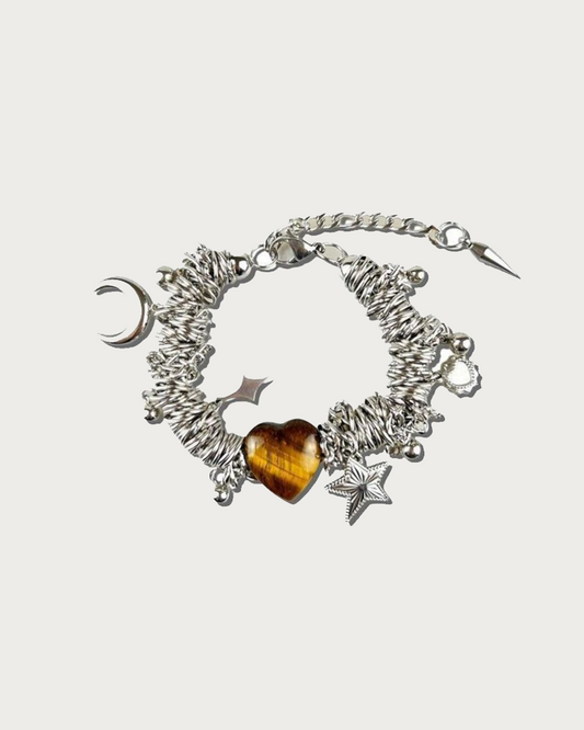 Julie Tiger Eye Heart Silver Bracelet