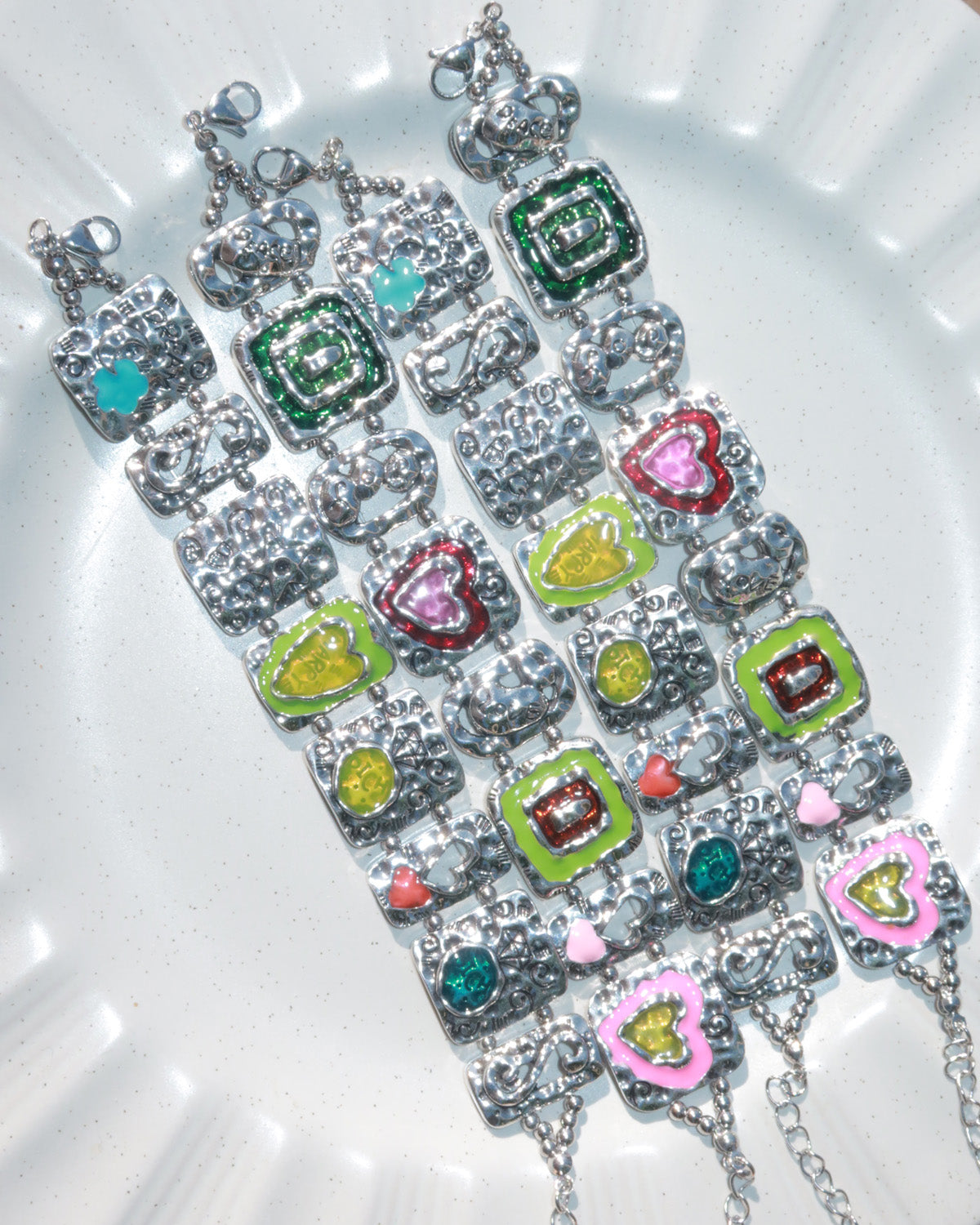 Stevie Love Candy Heart Graffiti Silver Bracelet