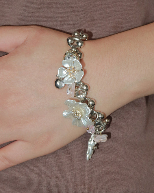Saskia Blossom & Bear Charm Silver Bracelet