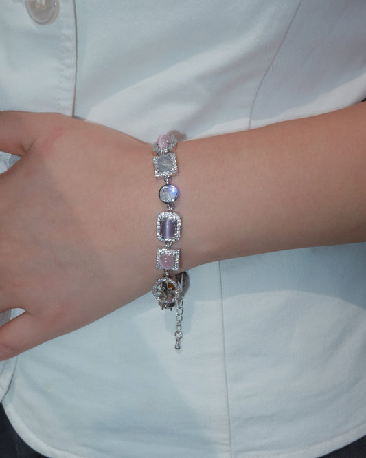 Shirley Colorful Crystal Geometric Silver Bracelet & Necklace