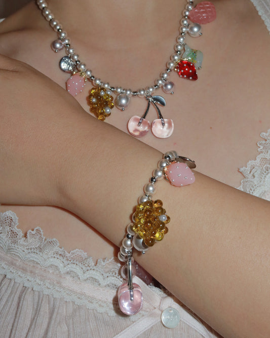 Berry Kisses Cherry Strawberry Pearl Silver Jewelry Set