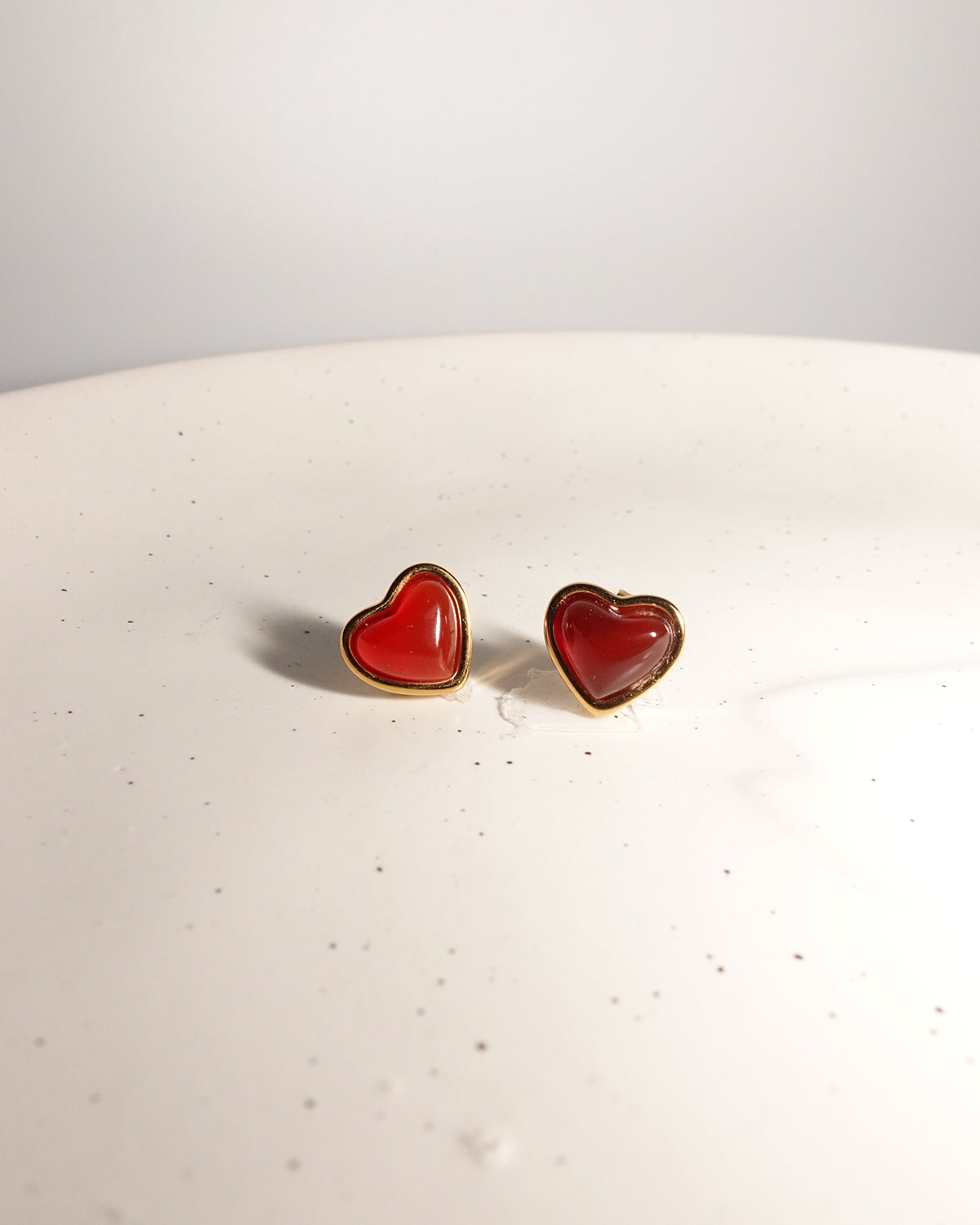 Judith Red Carnelian Stone Heart Golden Stud Earrings